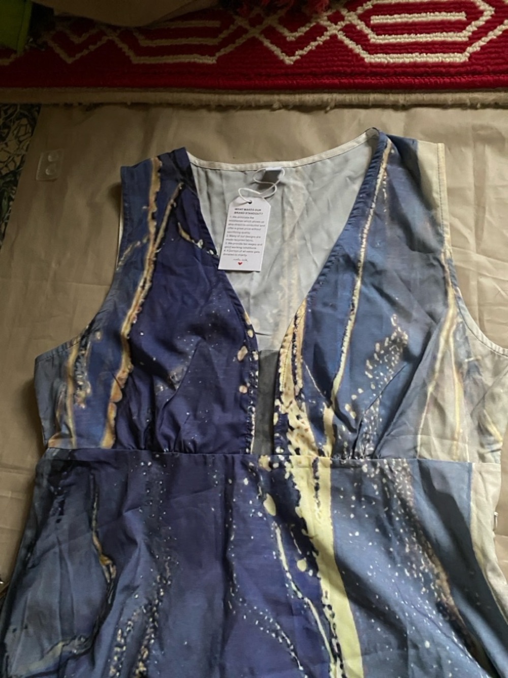 Brand new with the tag Sleeveless Blue Marble-Print V-Neck Dress - Picture 10 of 12